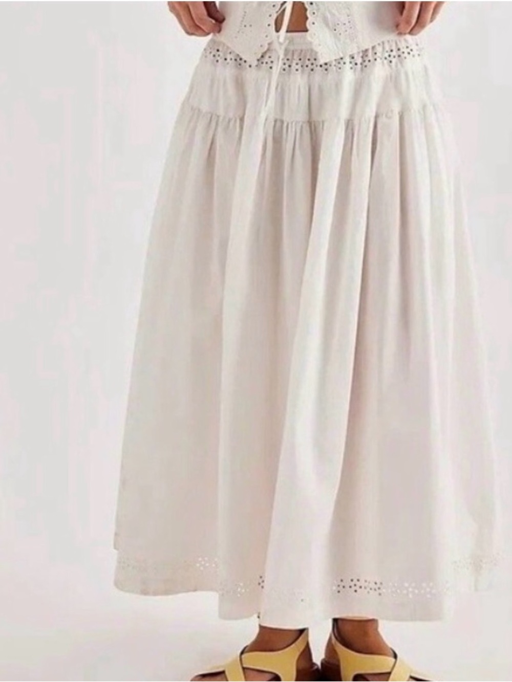 Free People Gesibelle white Eyelet Tiered Midi Skirt